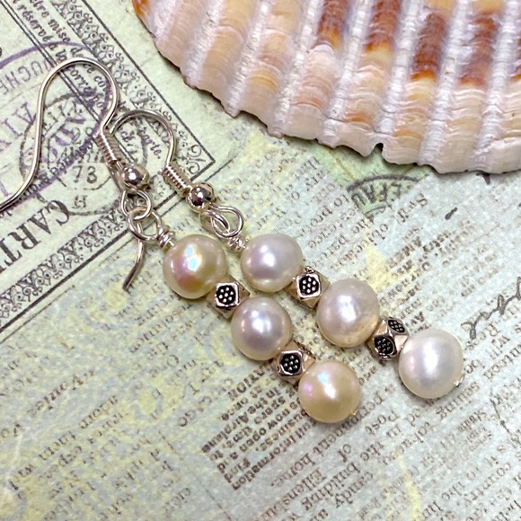 Sage & Silver Jewelry - NEW Genuine freshwater pearls stacked earrings luminous white round elegant